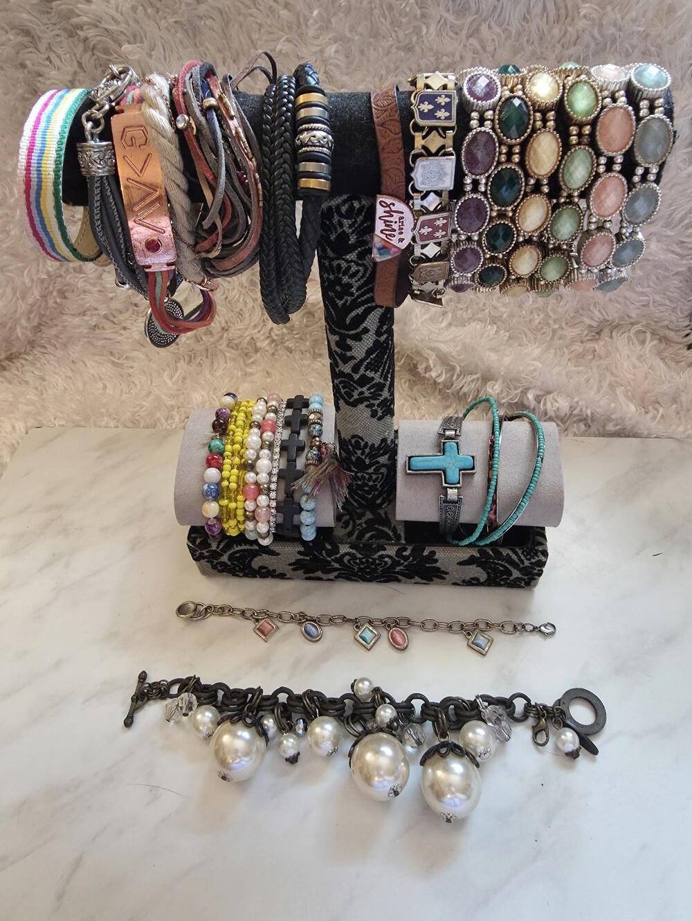 25 Multicolor Beaded and Stone Stretch Bracelet Set - Women's Fashion Jewelry